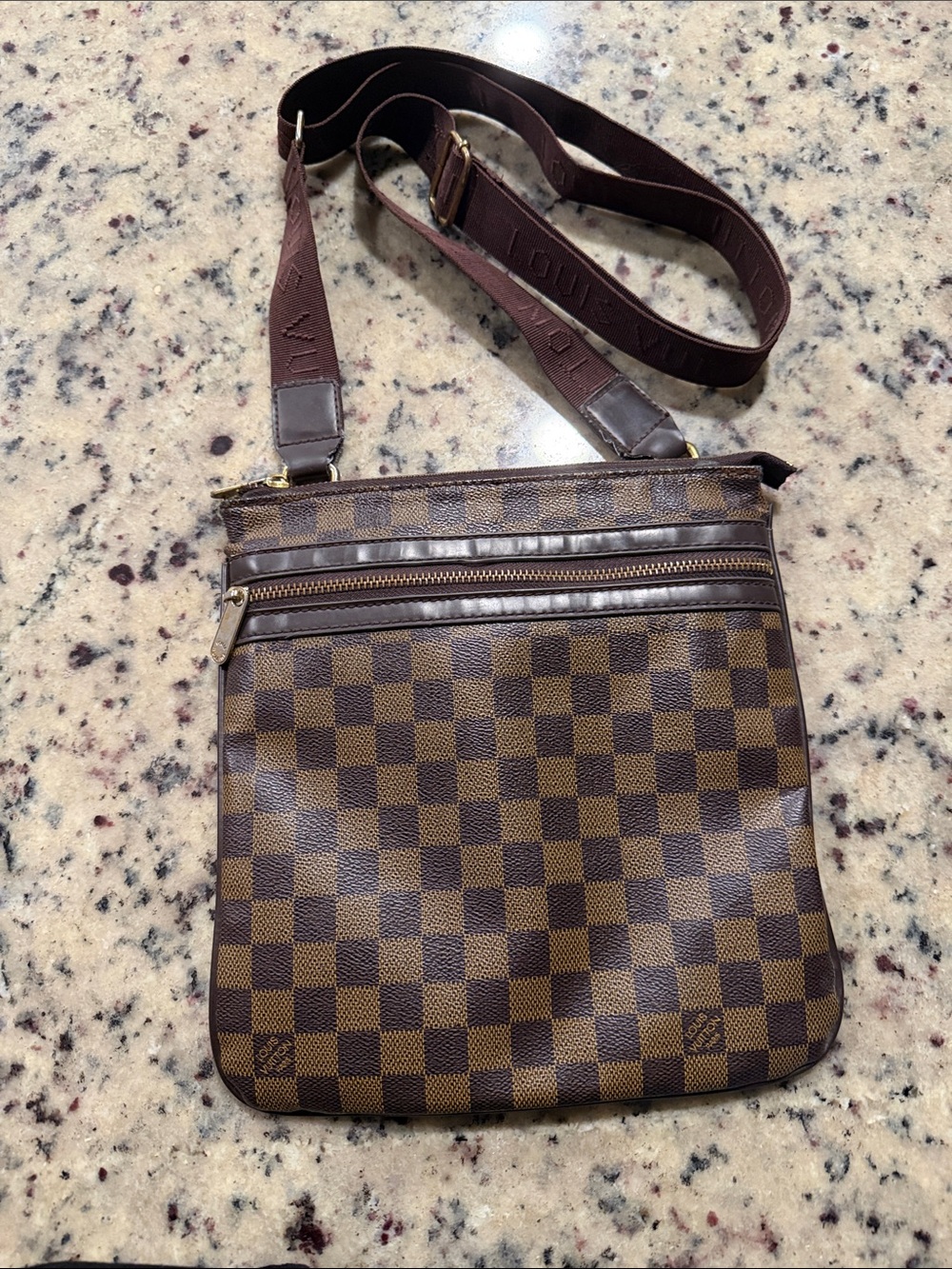 Faux LV print Brown Checkered Crossbody purse